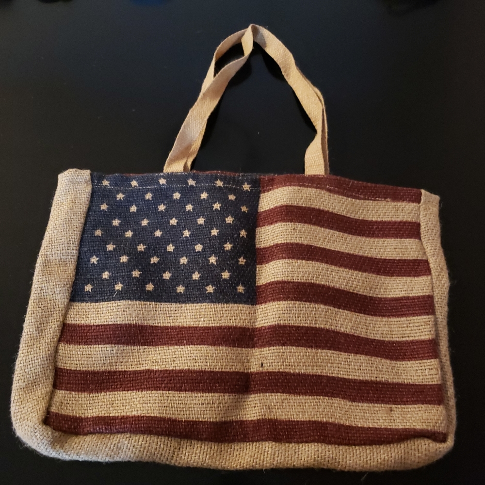 American Flag Tote Bag - Burlap
